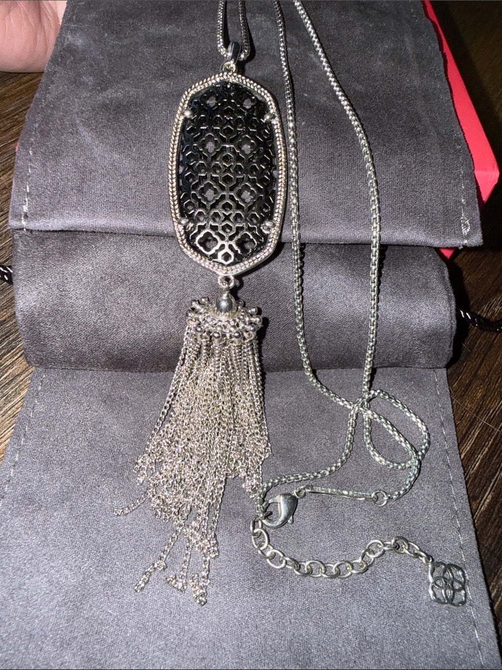 Kendra Scott Black and Silver Filigree Tassel Pendant Necklace